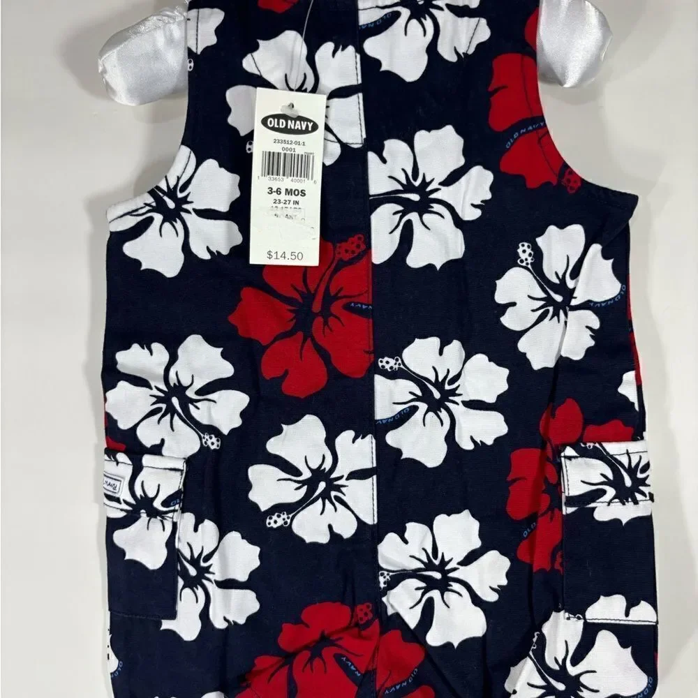 Romper Black with red and White Hibiscus flowers